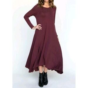 Agnes & Dora Earhart Dress Burgundy Wine Long Sleeve Midi Sz XL/XXL